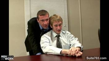 Gorgeous gay gets butt nailed in the office